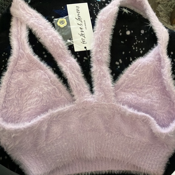 For Love and Lemons Devon Lavender Fuzzy Cropped Top Bralette M - Picture 5 of 7